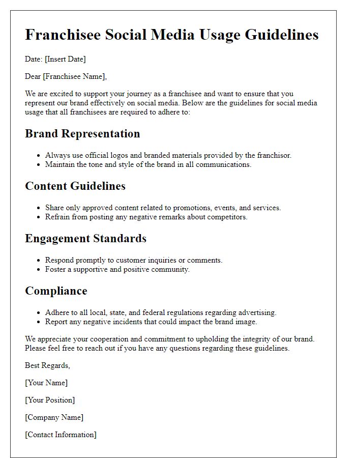 Letter template of franchisee social media usage guidelines