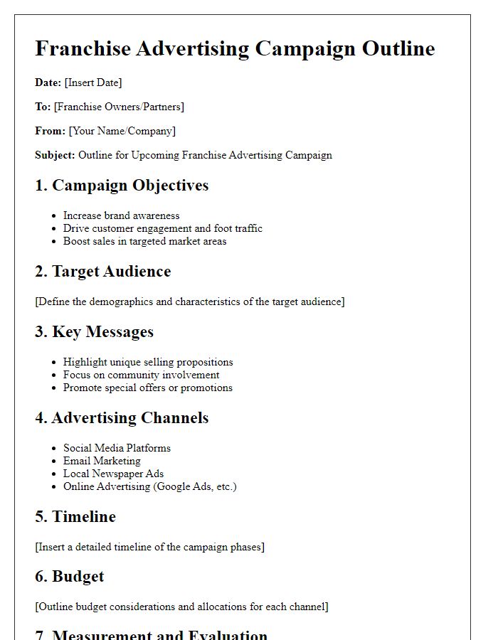 Letter template of franchise advertising campaign outline