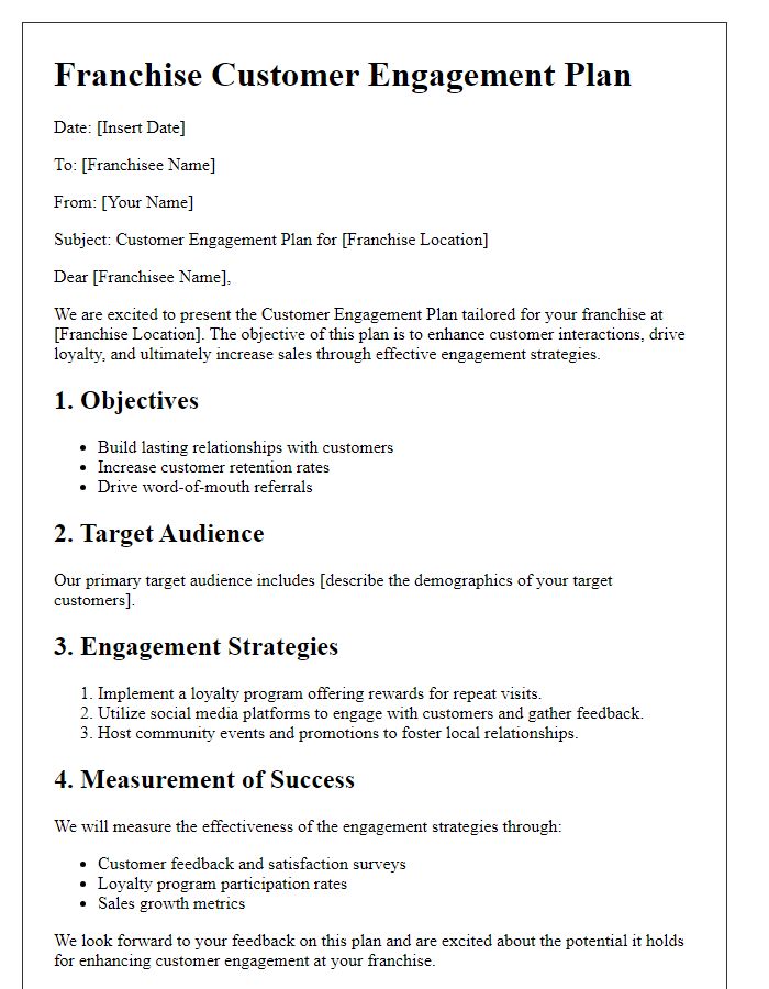 Letter template of franchise customer engagement plan