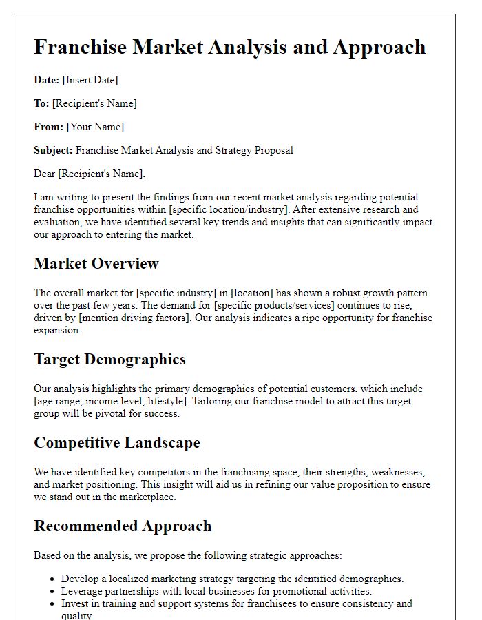 Letter template of franchise market analysis and approach