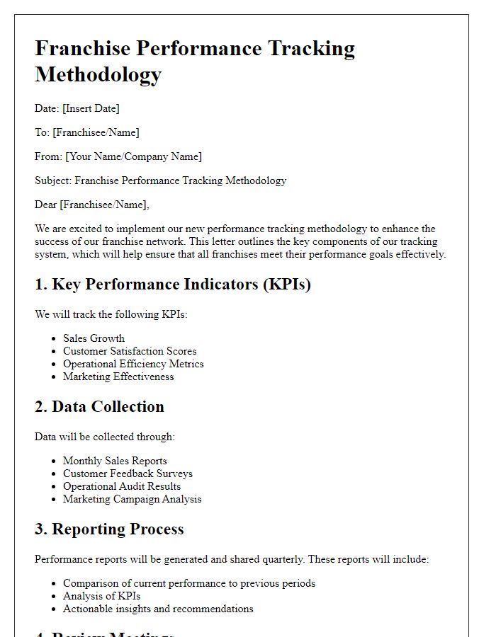 Letter template of franchise performance tracking methodology