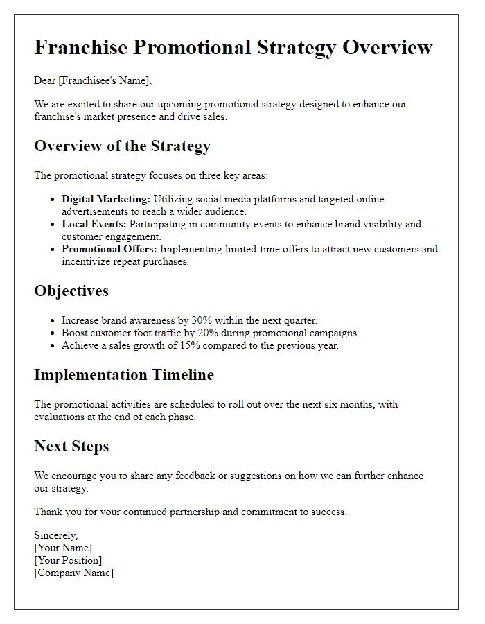 Letter template of franchise promotional strategy overview