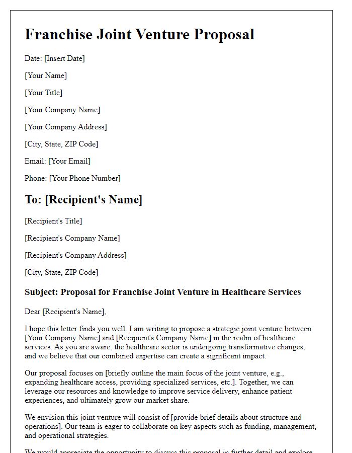 Letter template of franchise joint venture proposal for healthcare services.