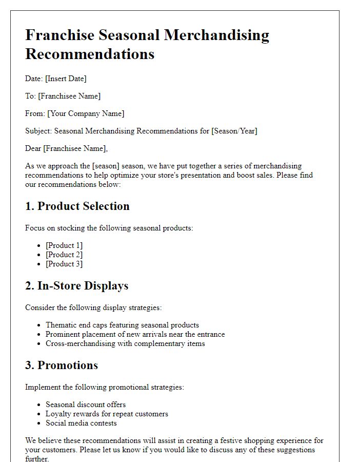 Letter template of franchise seasonal merchandising recommendations.