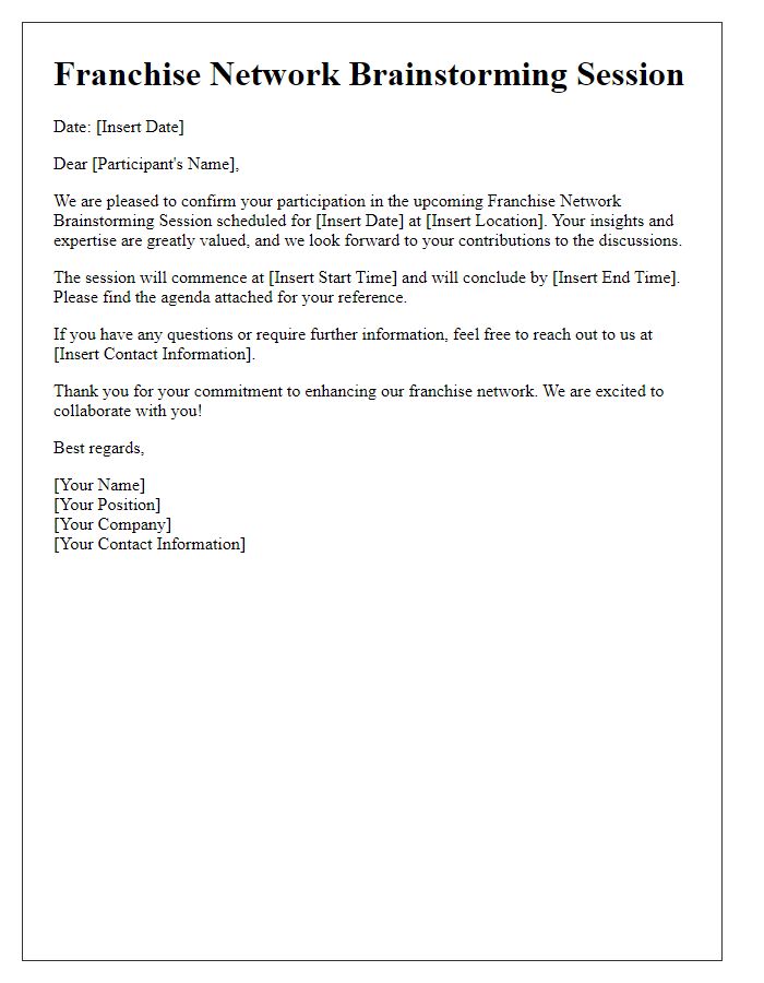 Letter template of participant confirmation for franchise network brainstorming session.