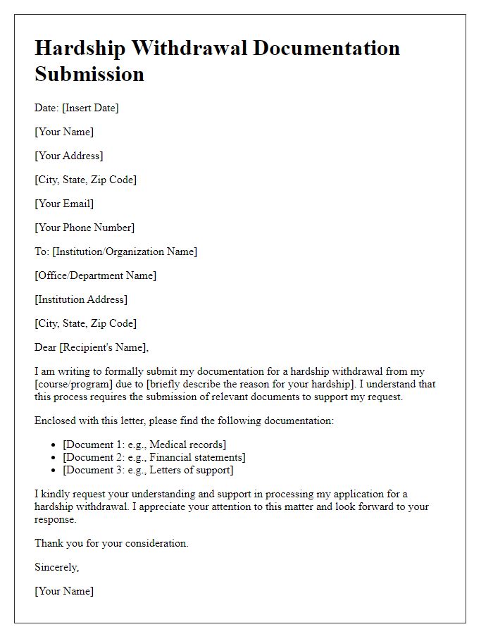 Letter template of submission for hardship withdrawal documentation