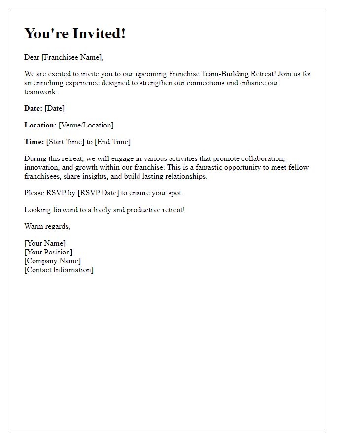 Letter template of invitation for franchise team-building retreat