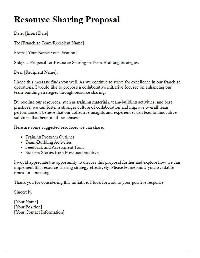 Letter template of resource sharing for franchise team-building strategies