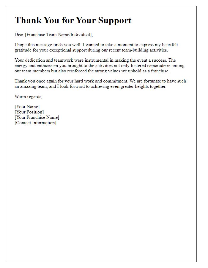 Letter template of thank you for franchise team-building support