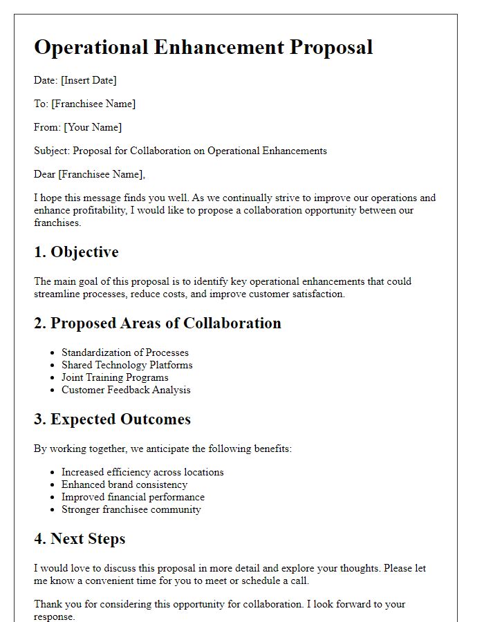 Letter template of operational enhancement proposals for franchisee collaboration