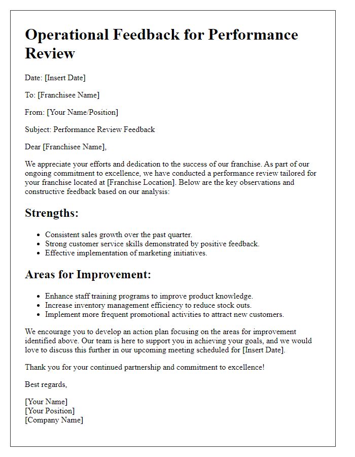 Letter template of operational feedback for franchisee performance review