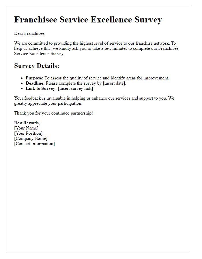 Letter template of Franchisee Service Excellence Survey