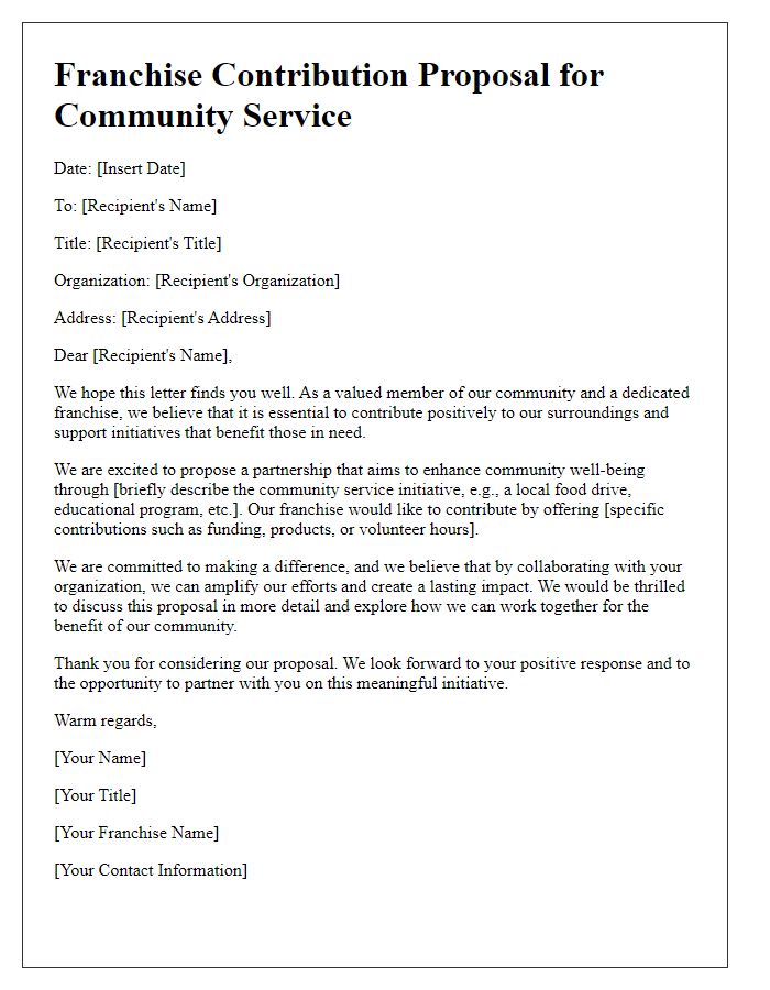 Letter template of franchise contribution proposal for community service