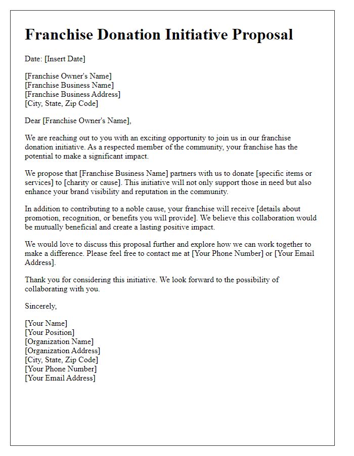 Letter template of franchise donation initiative proposal