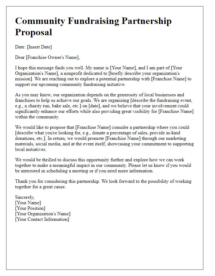 Letter template of franchise partnership for community fundraising