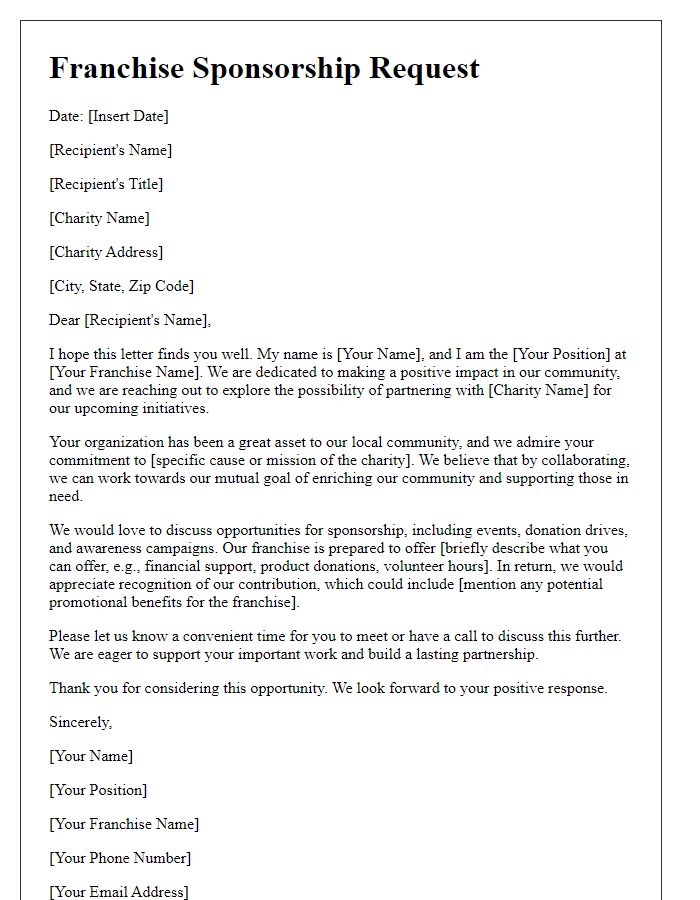 Letter template of franchise sponsorship request for local charities