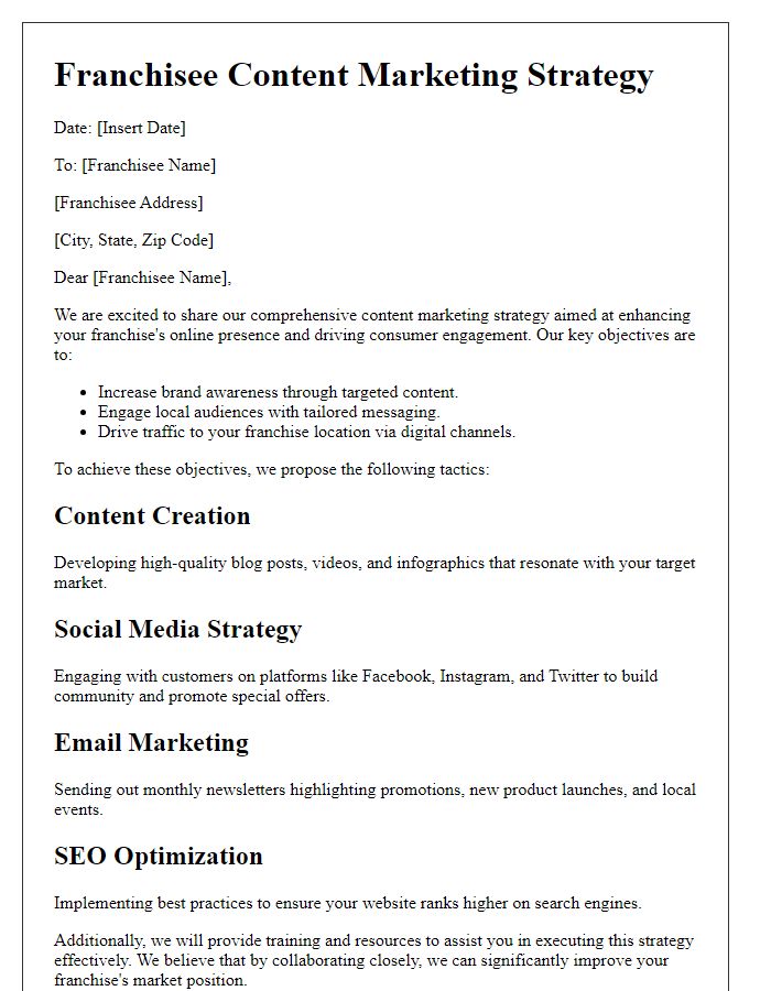 Letter template of franchisee content marketing strategy