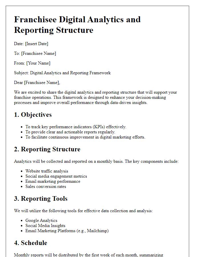 Letter template of franchisee digital analytics and reporting structure