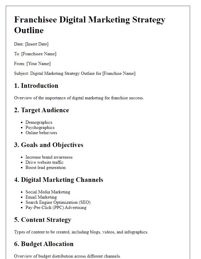 Letter template of franchisee digital marketing strategy outline