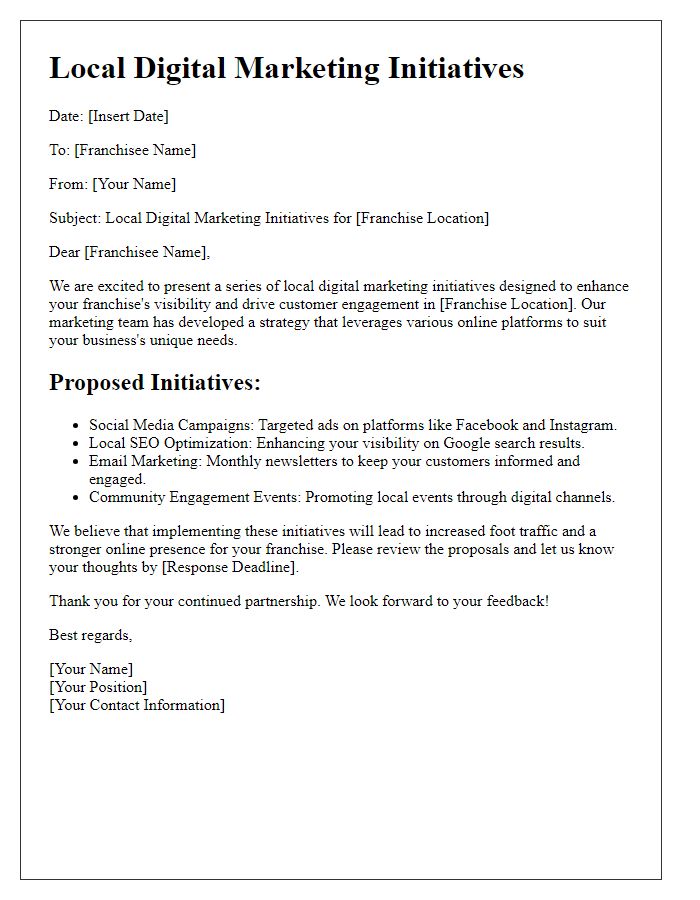 Letter template of franchisee local digital marketing initiatives