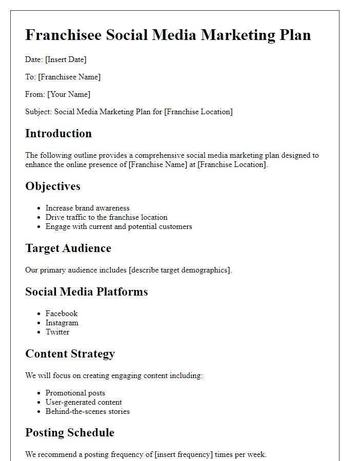 Letter template of franchisee social media marketing plan