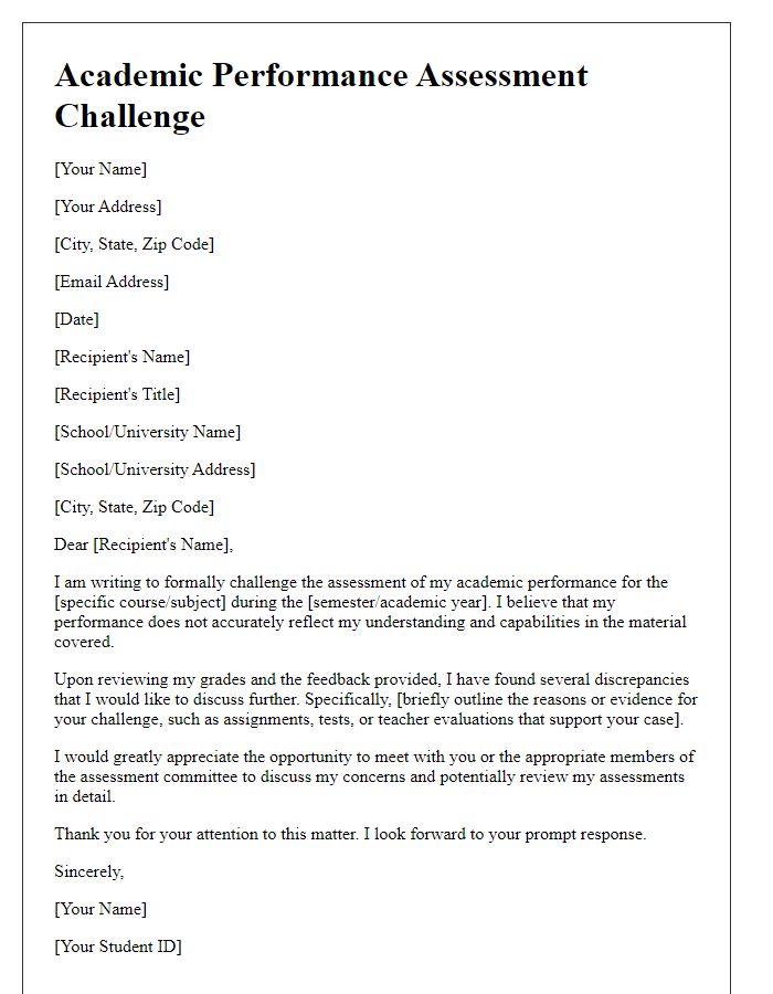 Letter template of challenging academic performance assessment