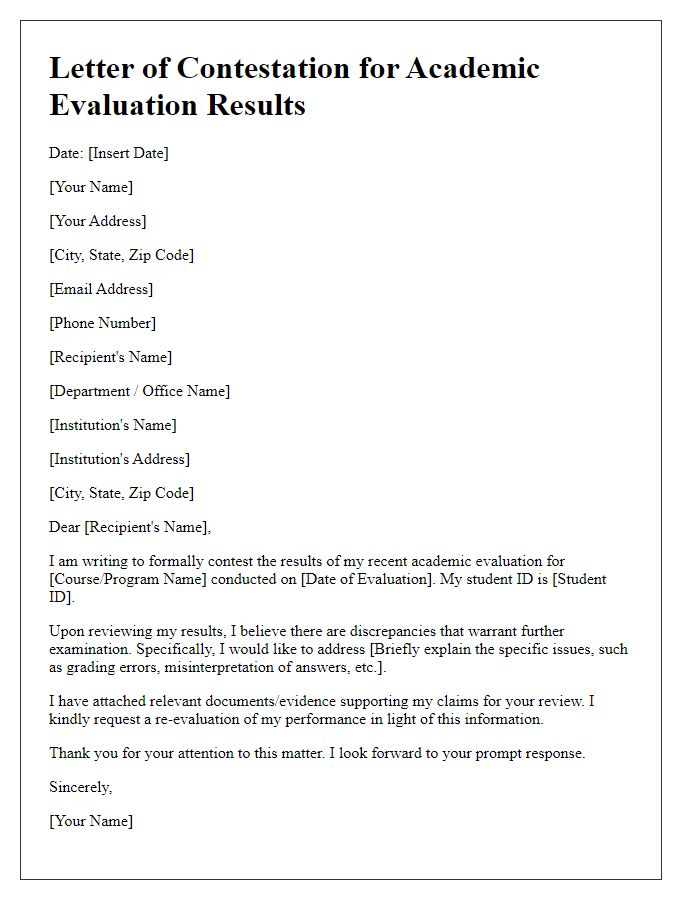 Letter template of contesting academic evaluation results