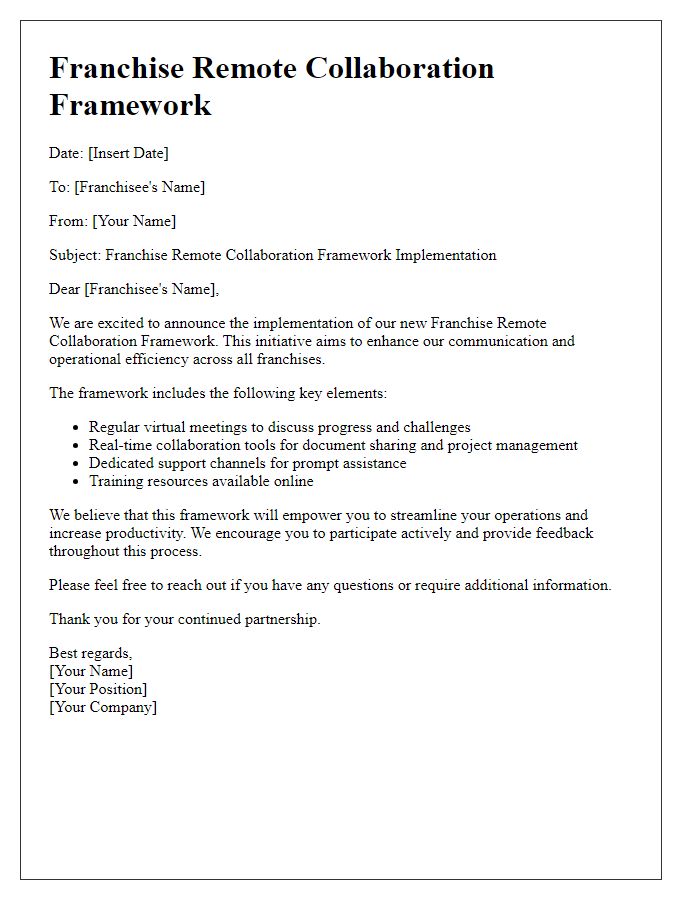 Letter template of Franchise Remote Collaboration Framework