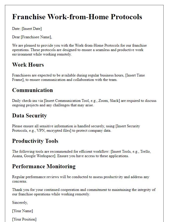 Letter template of Franchise Work-from-Home Protocols