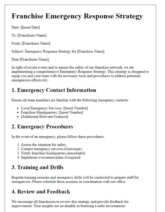 Letter template of Franchise Emergency Response Strategy