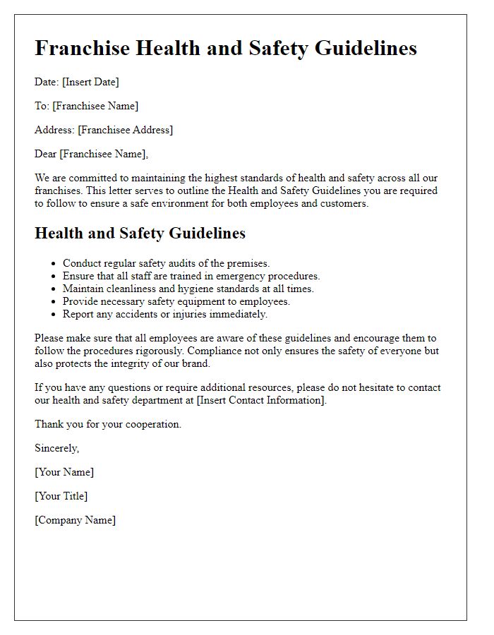 Letter template of Franchise Health and Safety Guidelines