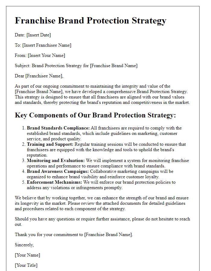 Letter template of franchise brand protection strategy