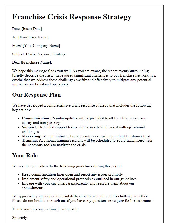 Letter template of franchise crisis response strategy