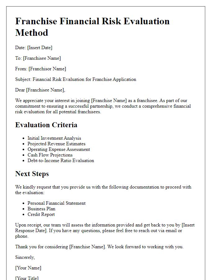 Letter template of franchise financial risk evaluation method