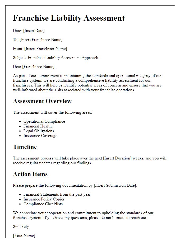 Letter template of franchise liability assessment approach