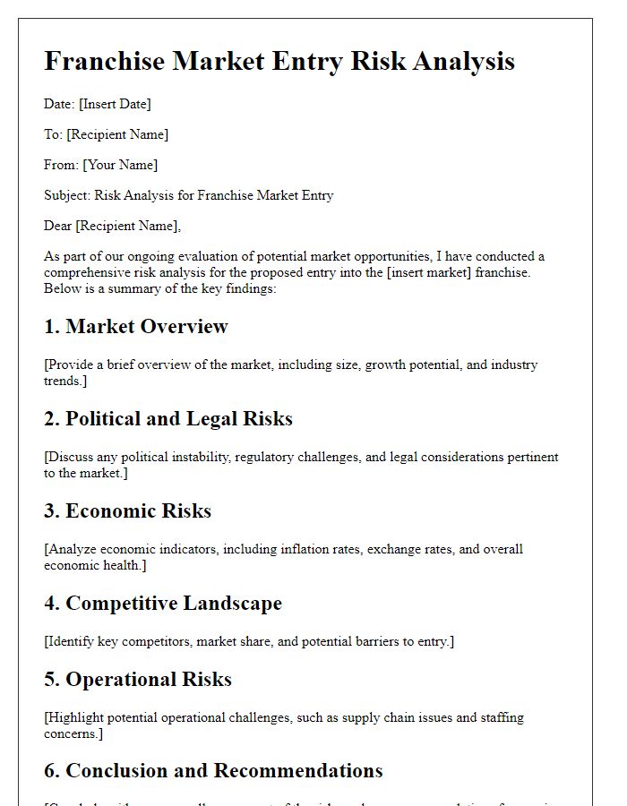 Letter template of franchise market entry risk analysis