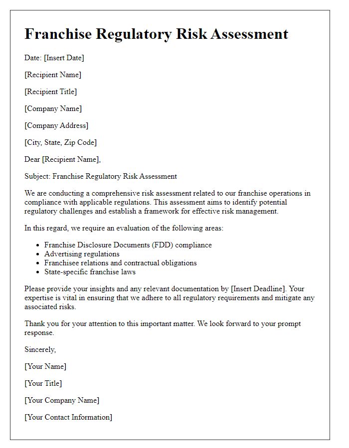 Letter template of franchise regulatory risk assessment