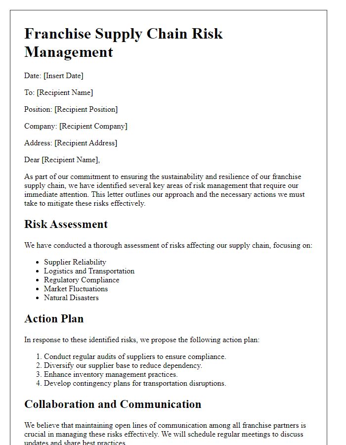 Letter template of franchise supply chain risk management