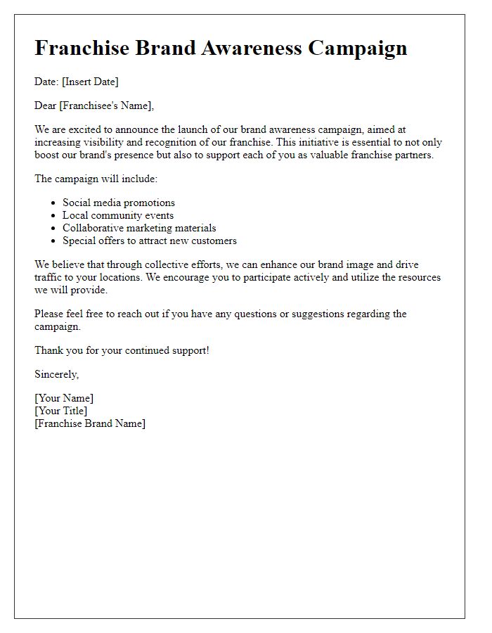 Letter template of franchise brand awareness campaign