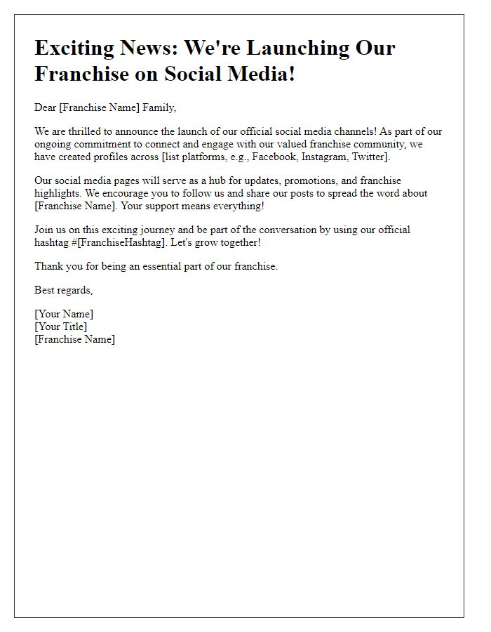 Letter template of franchise social media launch announcement