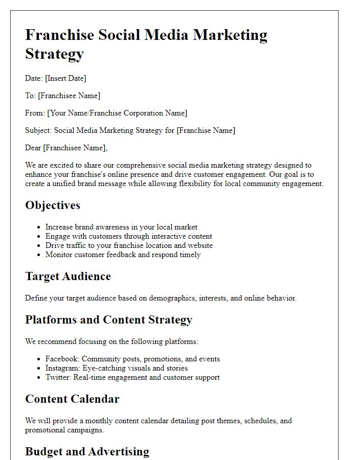 Letter template of franchise social media marketing strategy