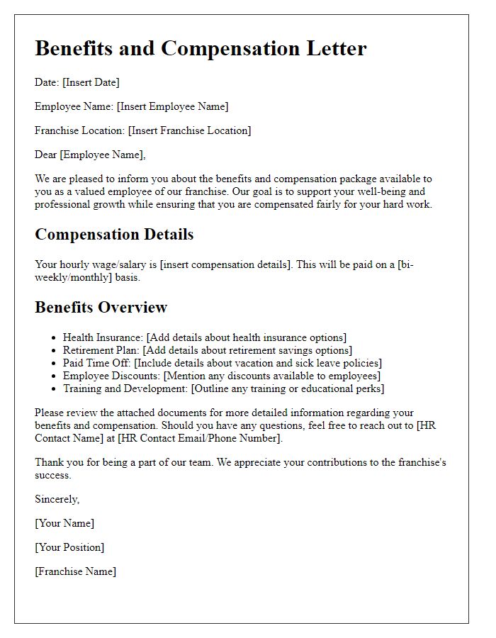 Letter template of Benefits and Compensation for Franchise Employees