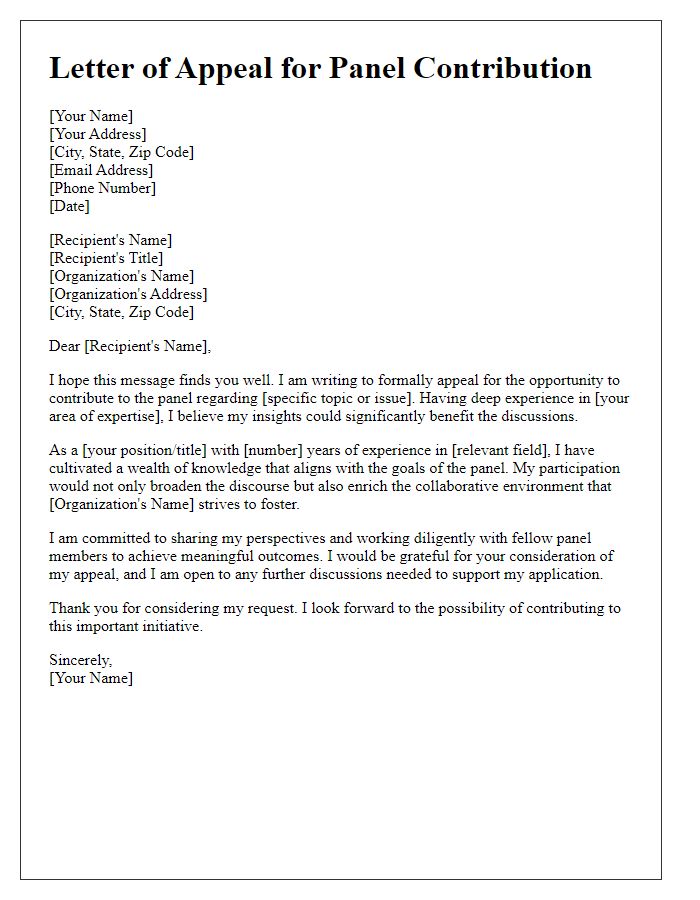 Letter template of appeal for panel contribution