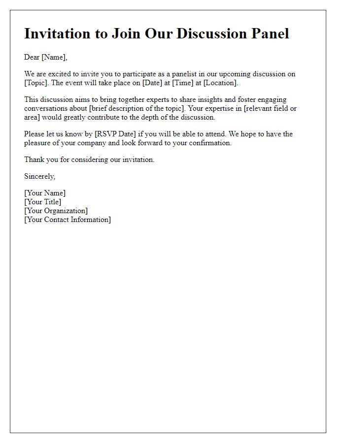 Letter template of invitation to join a discussion panel