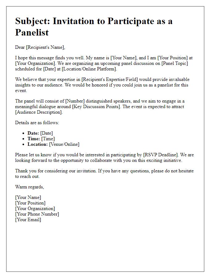 Letter template of outreach for panel participation