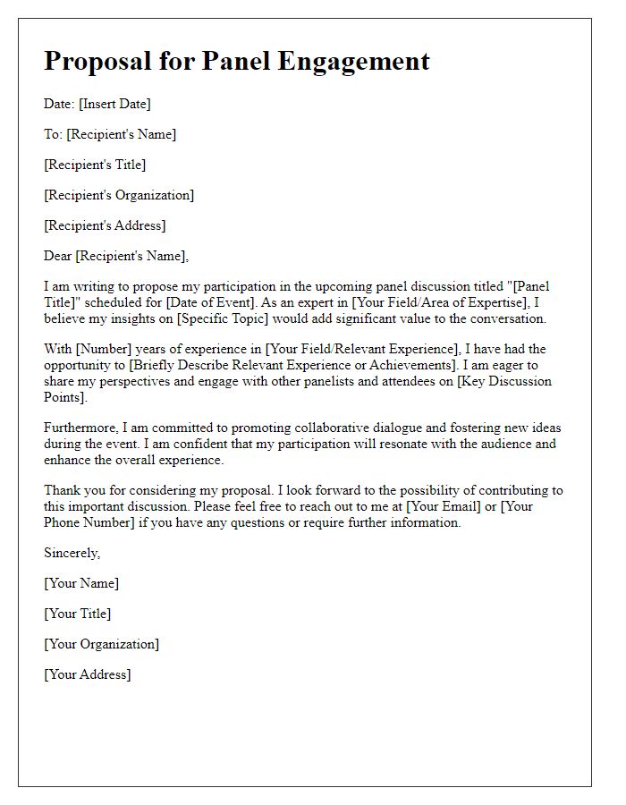 Letter template of proposal for panel engagement