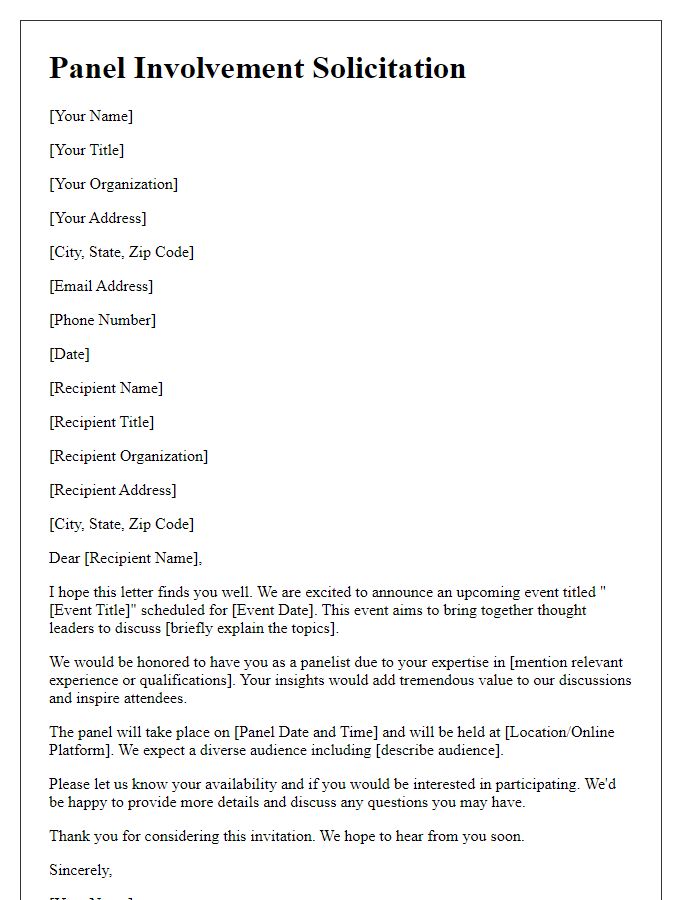 Letter template of solicitation for panel involvement