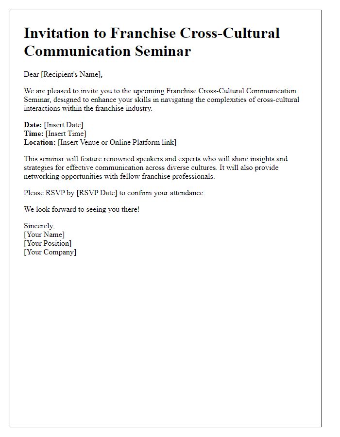 Letter template of franchise cross-cultural communication seminar