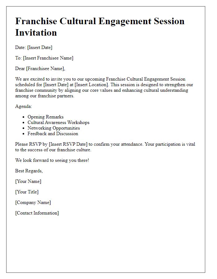 Letter template of franchise cultural engagement session