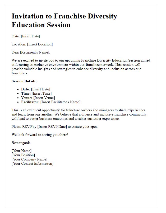 Letter template of franchise diversity education session